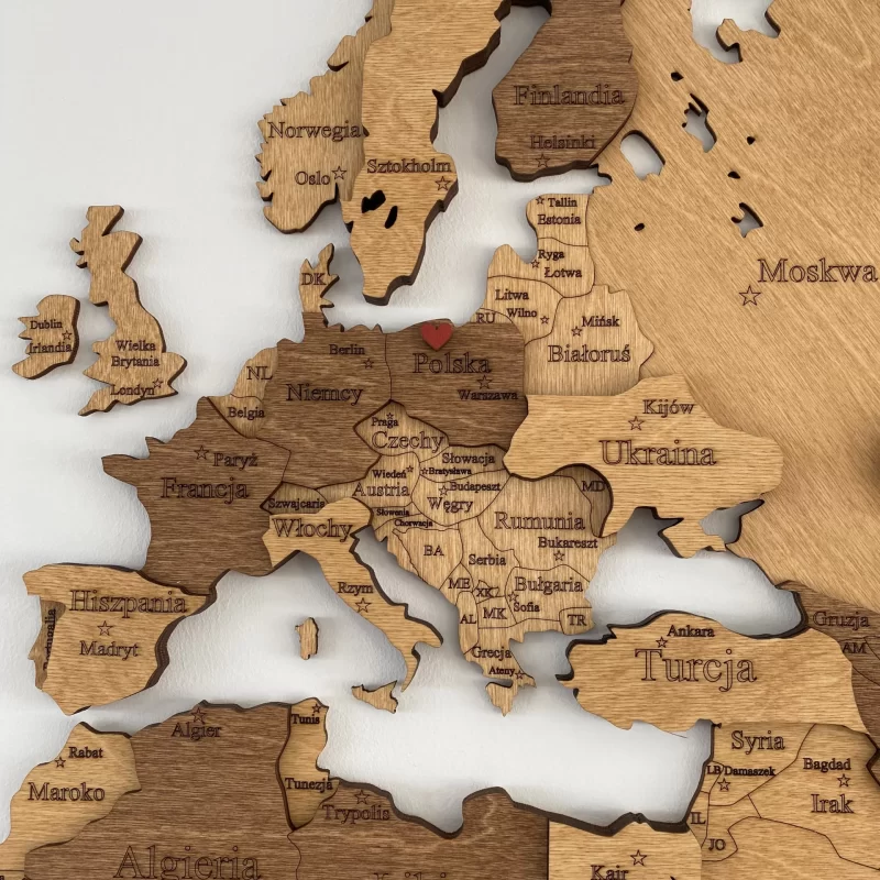 Wzór nr XIII | drewniana mapa świata 3D |