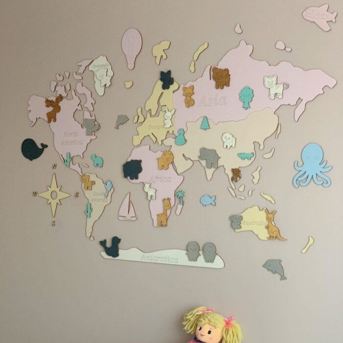 drewniana mapa świata dla dzieci LOSOKAWOOD