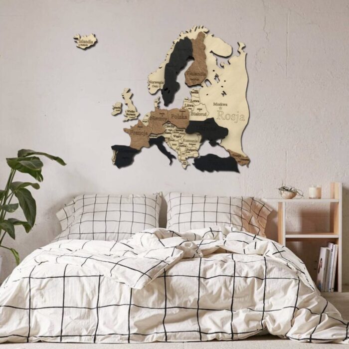 Drewniana mapa Europy 3D - dekoracja | LosokaWood.com