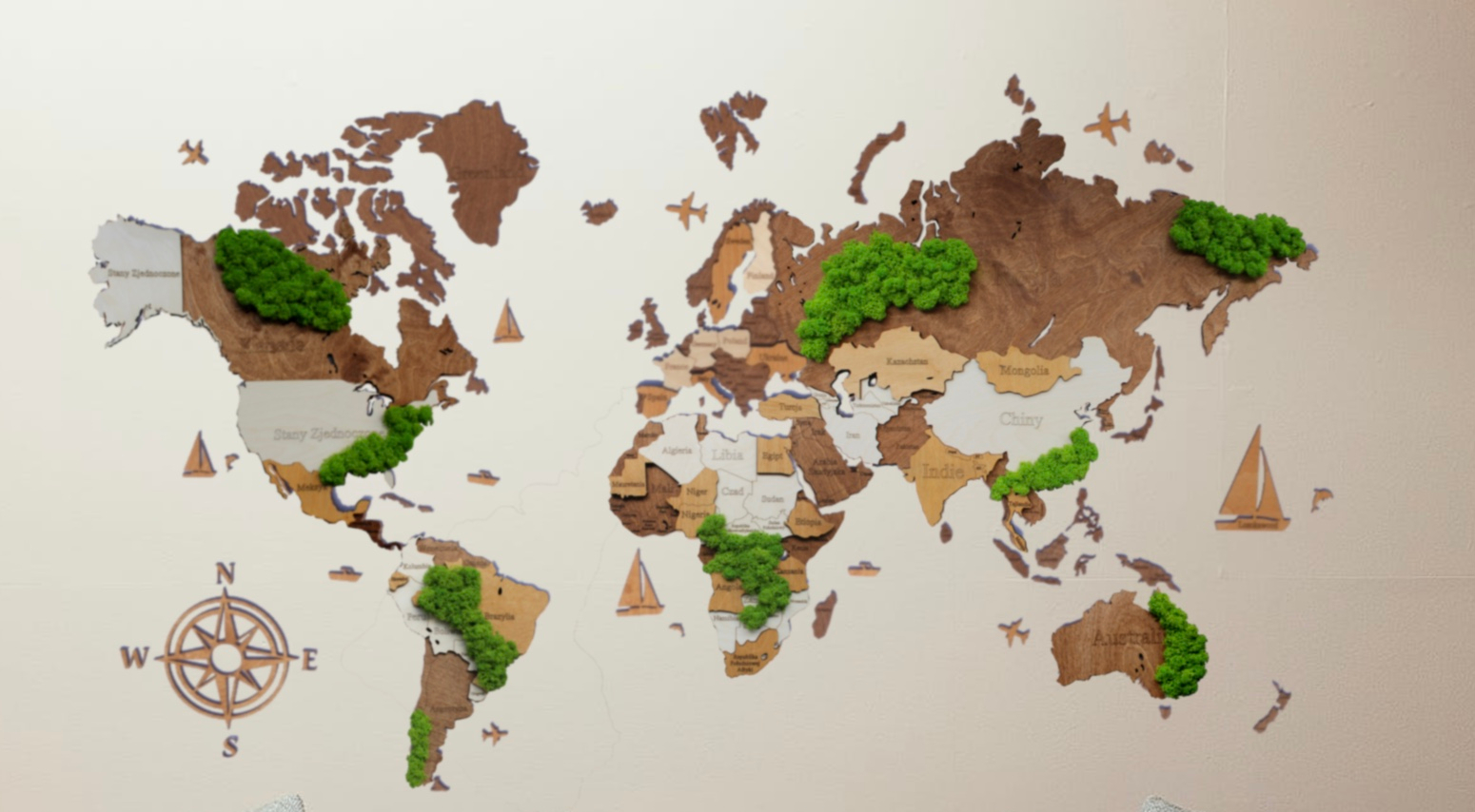 mapa świata z mchem