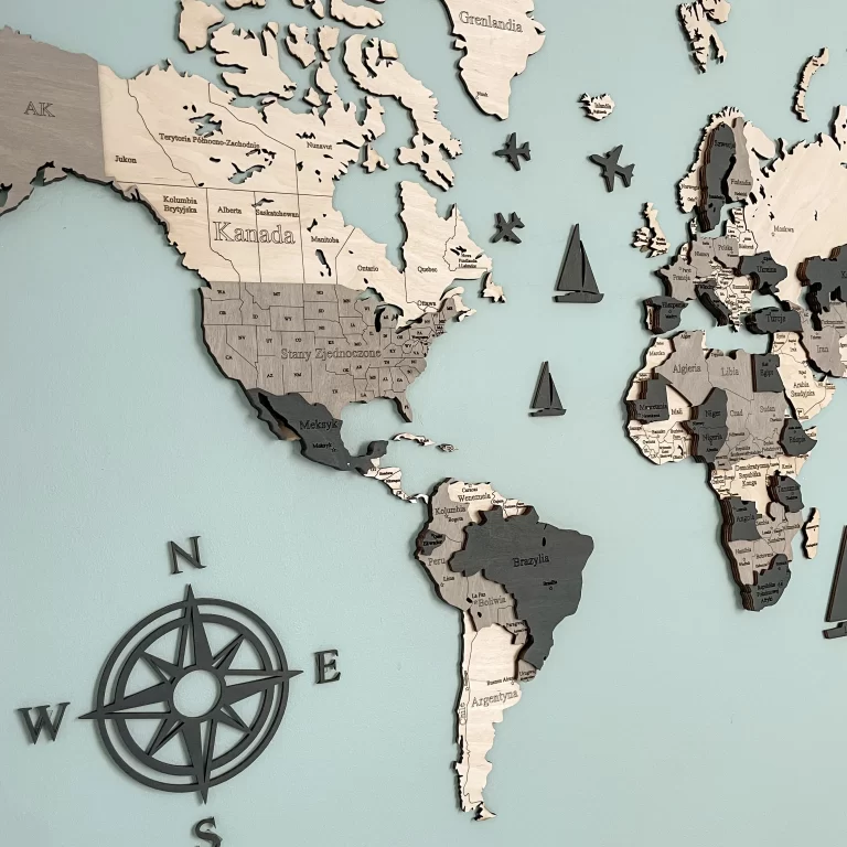 Mapa świata 3D wzór nr 5 | Losokawood.com | Dekoracje ścienne