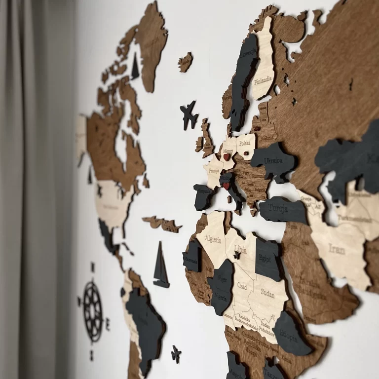Mapa świata 3D wzór nr 2 | Losokawood.com | Dekoracje ścienne