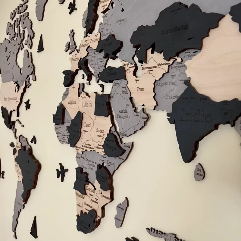 Drewniana mapa świata 3D wzór 8 | drewniane dekoracje | Losokawood.com
