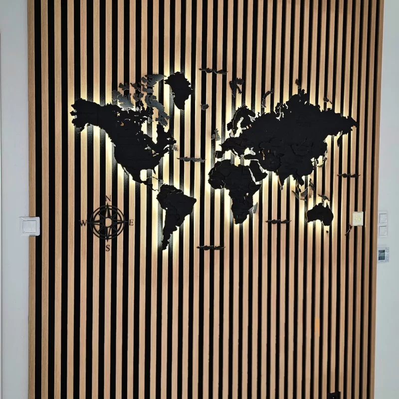 Drewniana mapa świata podświetlana led 3D wzór nr XX |Losokawood.com